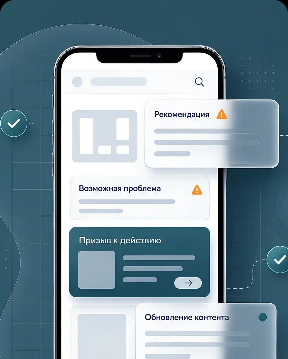Мобильная проверка сайта с рекомендациями, предупреждениями и визуальными проблемами